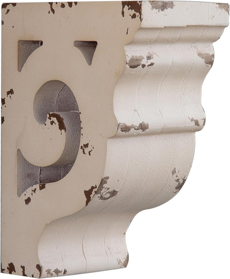 Sofe Corbels for Shelves Shabby Chic White Wood Corbels, Decorative Shelf Brackets Rustic Shelf Farmhouse Decor Distressed Vintage Small Floating Shelves for Wall, Living Room, Retro Wood Bookend - Image 1